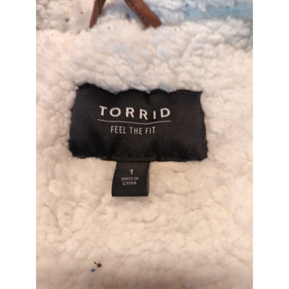 Torrid Faux Leather Jacket Womens 1X Brown Sherpa Lined Zip Asymmetrical Moto - Picture 2 of 12